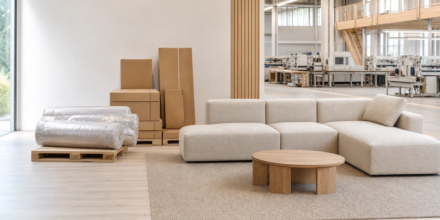 Premium compressed sofa showroom and factory